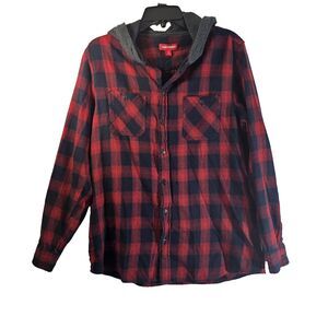 Union Bay Red and Black Plaid Hoodie Men's Shirt Size M